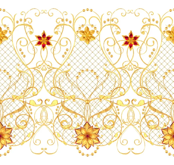 Рендеринг Бесшовный Шаблон Золотистые Кудри Арабески Восточном Стиле Стилизованные Цветы — стоковое фото