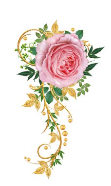 Dekoratif süs, desenli eleman, hassas dokulu yaprak güzel dantel ve inci yapılmış. Parlak bukleler, pembe gül jeweled. Hassas dokuma ajur.