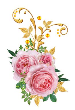 Dekoratif süs, desenli eleman, hassas dokulu yaprak güzel dantel ve inci yapılmış. Parlak bukleler, pembe gül jeweled. Hassas dokuma ajur.