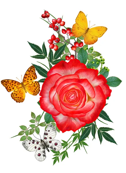 Composition Des Fleurs Bouquet Roses Jaunes Rouges Pourpres Petites Fleurs — Photo