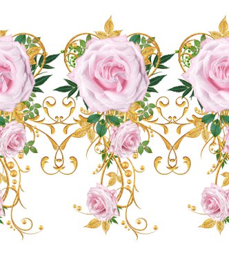 Seamless modeli. Dekoratif süs, desenli eleman, hassas dokulu yaprak güzel dantel ve inci yapılmış. Jeweled parlak bukleler, rpink işletim sistemleri, şık sarı çiçekler. Hassas dokuma ajur.