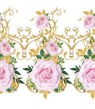 Seamless modeli. Dekoratif süs, desenli eleman, hassas dokulu yaprak güzel dantel ve inci yapılmış. Jeweled parlak bukleler, rpink işletim sistemleri, şık sarı çiçekler. Hassas dokuma ajur.