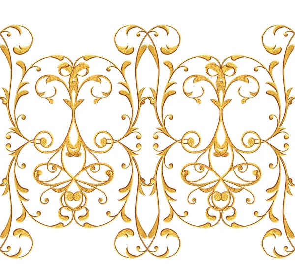 Seamless Pattern Golden Textured Curls Oriental Style Arabesques Stylized Flowers — Stock Photo, Image