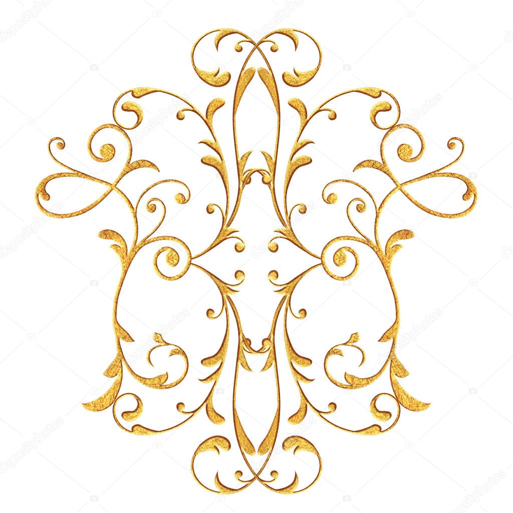 set of decorative elements. Shiny gold curls, Arabic motif, arabesques. Isolated.