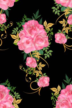 Seamless modeli. Dekoratif süs, desenli eleman, hassas dokulu yaprak güzel dantel ve inci yapılmış. Parlak bukleler, kırmızı gül jeweled. Hassas dokuma ajur.