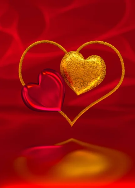 Darstellung Zusammensetzung Figur Volumetrische Brillante Herz Rot Gold Valentinstag Oder — Stockfoto