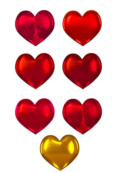 Vykreslování Složení Postava Objemové Brilantní Srdce Červená Zlato Den Svatého — Stock fotografie