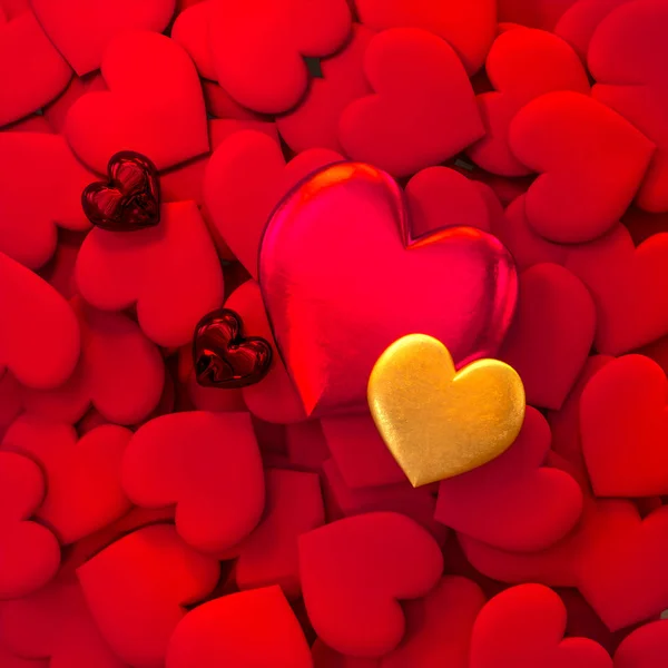 Renderowania Skład Rysunek Pomiarowej Genialny Serca Czerwony Złoto Walentynki Lub — Zdjęcie stockowe