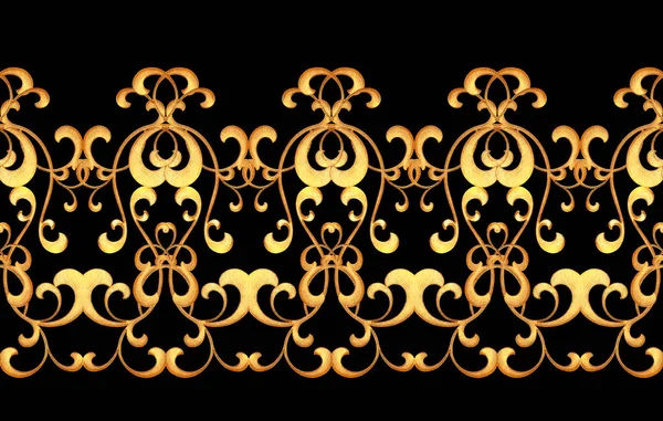 无缝模式 纹理的金色卷发 东方风格蔓藤花纹 辉煌的花边 程式化的花 镂空编织细腻 金色背景 — 图库照片