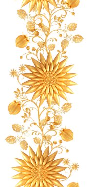 3D render. Altın stilize çiçekler, narin parlak bukleler, desenli öğesi, seamless modeli. Oryantal tarzı Arabesk. Parlak dantel. Narin, altın arka plan dokuma Ajur.