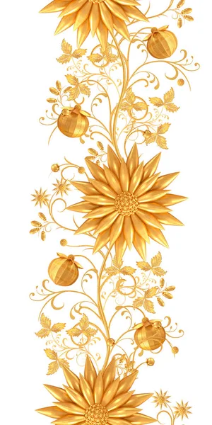 金色风格的花朵 精致闪亮的卷发 佩斯利元素 无缝图案 东方风格的阿拉伯风格 精彩的蕾丝 开放的工作编织精致 金色的背景 — 图库照片