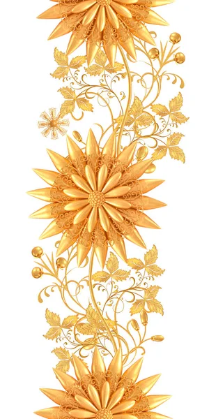 Renderização Flores Estilizadas Douradas Cachos Brilhantes Delicados Elemento Paisley Padrão — Fotografia de Stock
