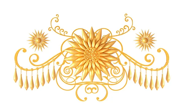 Рендеринг Золотистые Кудри Арабески Восточного Стиля Великолепные Кружева Стилизованные Цветы — стоковое фото