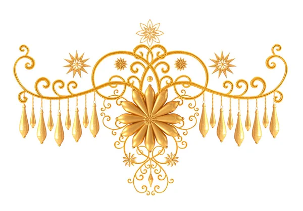Χρυσή Ανάγλυφη Μπούκλες Ανατολίτικο Στυλ Αραβουργήματα Λαμπρή Δαντέλα Στυλιζαρισμένα Λουλούδια — Φωτογραφία Αρχείου