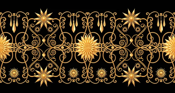 Naadloze Patroon Gouden Getextureerde Krullen Oosterse Stijl Arabesken Briljante Lace — Stockfoto