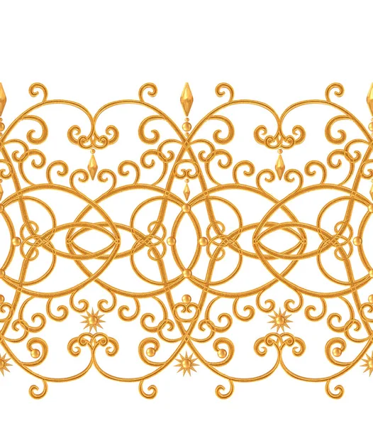 Seamless Pattern Golden Textured Curls Oriental Style Arabesques Brilliant Lace — Stock Photo, Image