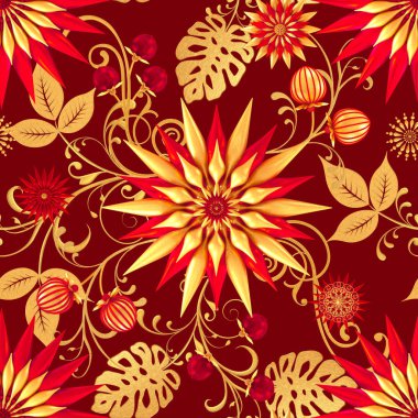 3D render. Altın stilize çiçekler, narin parlak bukleler, desenli öğesi, seamless modeli. Oryantal tarzı Arabesk. Parlak dantel. Narin, altın arka plan dokuma Ajur.