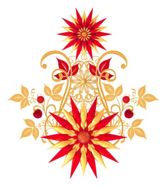 3D render. Altın dokulu bukleler. Oryantal tarzı Arabesk. Parlak dantel, stilize çiçekler. Narin, altın arka plan dokuma Ajur.