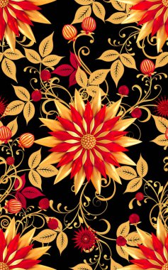 3D render. Altın stilize çiçekler, narin parlak bukleler, desenli öğesi, seamless modeli. Oryantal tarzı Arabesk. Parlak dantel. Narin, altın arka plan dokuma Ajur.