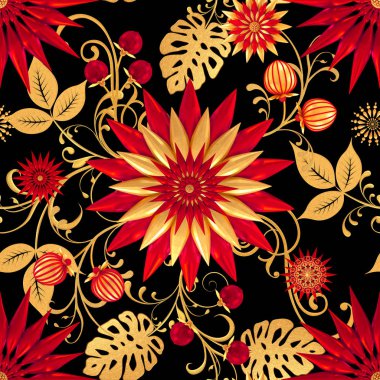 3D render. Altın stilize çiçekler, narin parlak bukleler, desenli öğesi, seamless modeli. Oryantal tarzı Arabesk. Parlak dantel. Narin, altın arka plan dokuma Ajur.