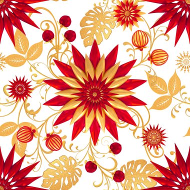 3D render. Altın stilize çiçekler, narin parlak bukleler, desenli öğesi, seamless modeli. Oryantal tarzı Arabesk. Parlak dantel. Narin, altın arka plan dokuma Ajur.