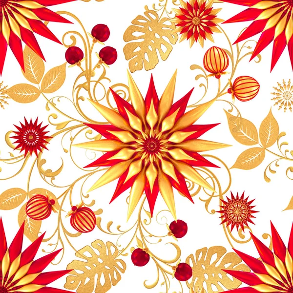 3D render. Altın stilize çiçekler, narin parlak bukleler, desenli öğesi, seamless modeli. Oryantal tarzı Arabesk. Parlak dantel. Narin, altın arka plan dokuma Ajur.