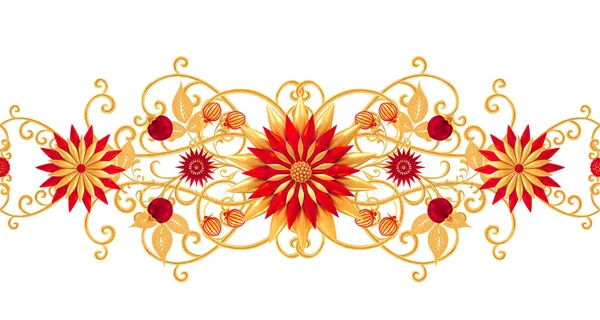 Рендерінг Золотий Стилізовані Квіти Ніжний Блискучі Кучері Paisley Елемент Безшовні — стокове фото