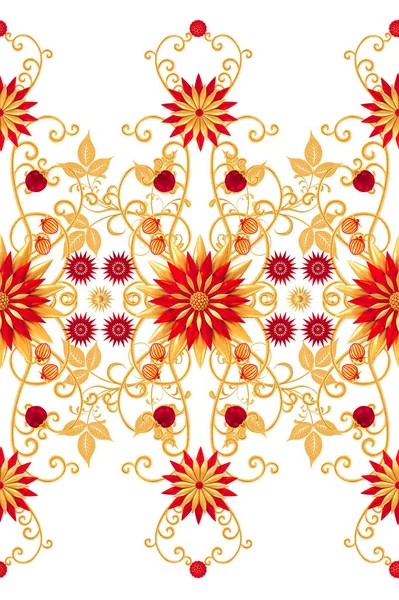 Rendering Gouden Gestileerde Bloemen Delicate Glanzende Krullen Paisley Element Naadloze — Stockfoto