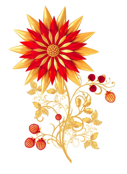 Renderizado Rizos Dorados Texturizados Arabescos Estilo Oriental Encaje Brillante Flores — Foto de Stock