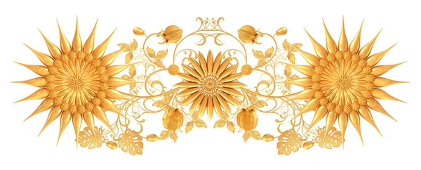 Renderização Cachos Texturizados Dourados Arabescos Estilo Oriental Renda Brilhante Flores — Fotografia de Stock