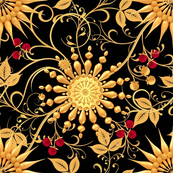 Rendering Gouden Gestileerde Bloemen Delicate Glanzende Krullen Paisley Element Naadloze — Stockfoto