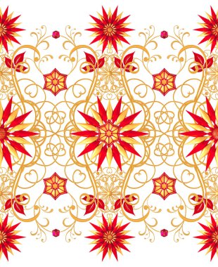 3D render. Altın stilize çiçekler, narin parlak bukleler, desenli öğesi, seamless modeli. Oryantal tarzı Arabesk. Parlak dantel. Narin, ahududu kolye zincir halinde dokuma Ajur.