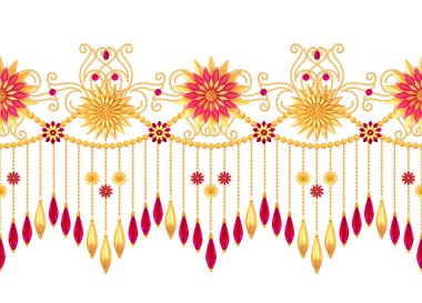 3D render. Altın stilize çiçekler, narin parlak bukleler, desenli öğesi, seamless modeli. Oryantal tarzı Arabesk. Parlak dantel. Narin, kolye zincir halinde dokuma Ajur.