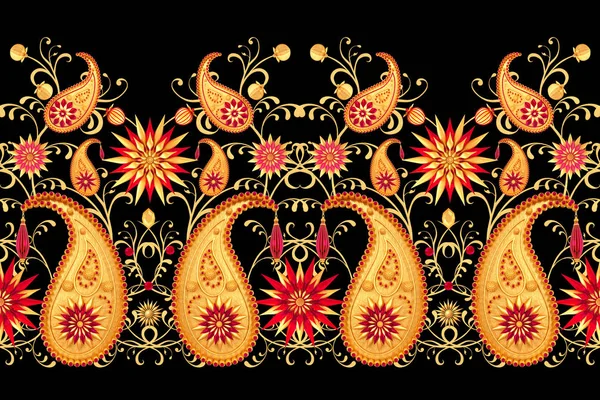 Rendering Gouden Gestileerde Bloemen Delicate Glanzende Krullen Paisley Element Naadloze — Stockfoto