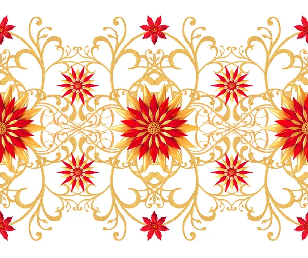 Darstellung Goldene Stilisierte Blumen Zarte Glänzende Locken Paisley Elemente Nahtloses — Stockfoto