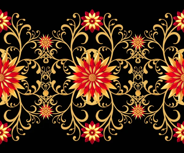 Rendering Golden Stylized Flowers Delicate Shiny Curls Paisley Element Seamless — Stock Photo, Image