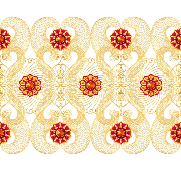 Rendering Golden Stylized Flowers Delicate Shiny Curls Paisley Element Seamless — Stock Photo, Image