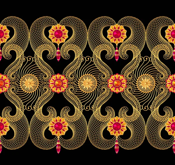 Рендеринг Золотистые Стилизованные Цветы Нежные Блестящие Завитушки Элемент Пайсли Безморщинистый — стоковое фото