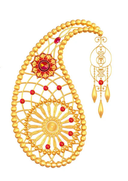 Елемент Пейслі Індійський Огірок Золоте Витончене Ткацтво Стилізовані Блискучі Квіти — стокове фото