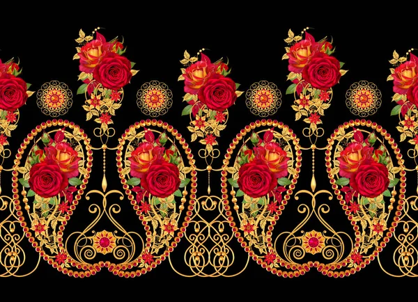Element Paisley Indyjski Ogórek Złote Maswerk Tkania Loki Stylizowane Kwiaty — Zdjęcie stockowe