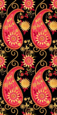 Eleman Paisley Hint salatalık. Altın boncuk dokuma, stilize köpüklü çiçekler. Dikişsiz desen. Oryantal tarzı Arabesques. Parlak dantel.