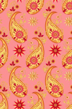 Eleman Paisley Hint salatalık. Altın boncuk dokuma, stilize köpüklü çiçekler. Dikişsiz desen. Oryantal tarzı Arabesques. Parlak dantel.