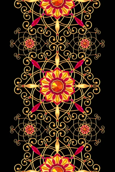 Renderowanie Złote Stylizowane Kwiaty Błyszczące Loki Element Paisley Bezszwowe Wzór — Zdjęcie stockowe
