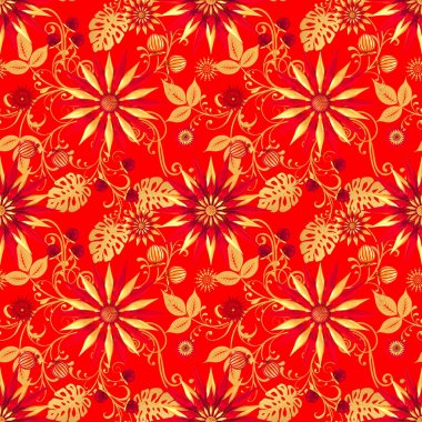 3d render. Altın stilize çiçekler, narin parlak bukleler, paisley element, dikişsiz desen. Oryantal tarzı arabesk. Parlak dantel.