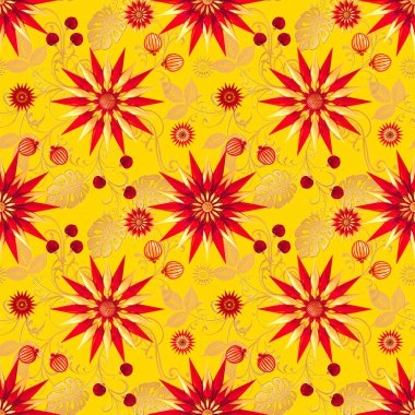 3d render. Altın stilize çiçekler, narin parlak bukleler, paisley element, dikişsiz desen. Oryantal tarzı arabesk. Parlak dantel.