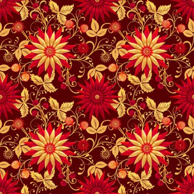 3d render. Altın stilize çiçekler, narin parlak bukleler, paisley element, dikişsiz desen. Oryantal tarzı arabesk. Parlak dantel, Hint salatalık.