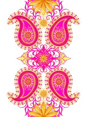 3d render. Altın stilize çiçekler, narin parlak bukleler, paisley element, dikişsiz desen. Oryantal tarzı arabesk. Parlak dantel, Hint salatalık.