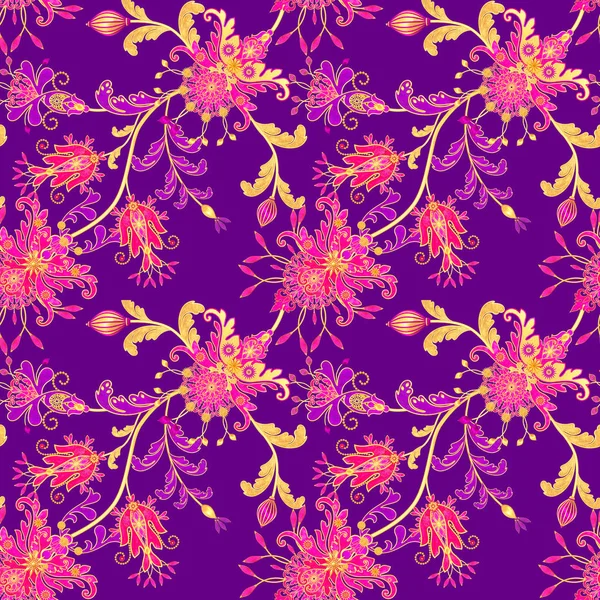 3d render. Altın stilize çiçekler, narin parlak bukleler, paisley element, dikişsiz desen. Oryantal tarzı arabesk. Parlak dantel.