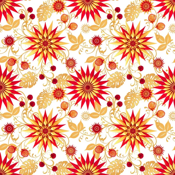 3d render. Altın stilize çiçekler, narin parlak bukleler, paisley element, dikişsiz desen. Oryantal tarzı arabesk. Parlak dantel.