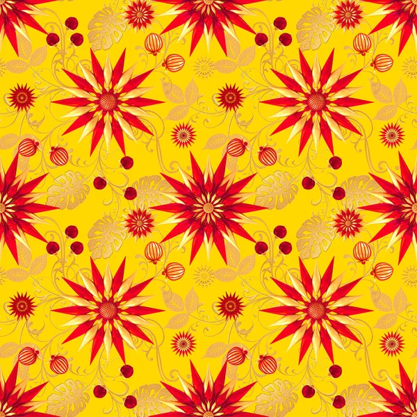 Рендерінг Золотисті Стилізовані Квіти Ніжні Блискучі Локони Елемент Пейслі Безшовний — стокове фото